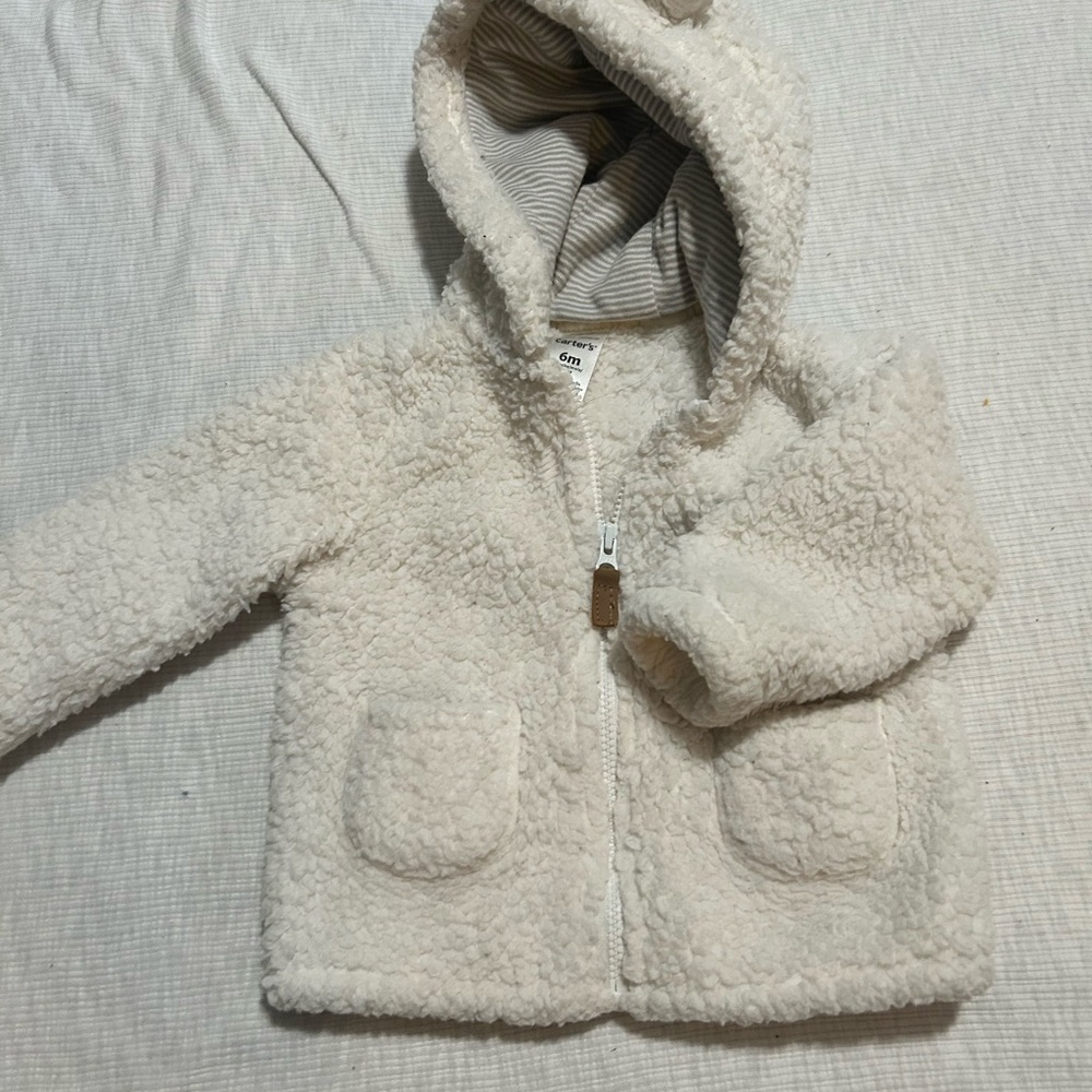 Baby Girl Baby Boy Jacket White Sherpa Carters Size 6 Months Warm Zipper